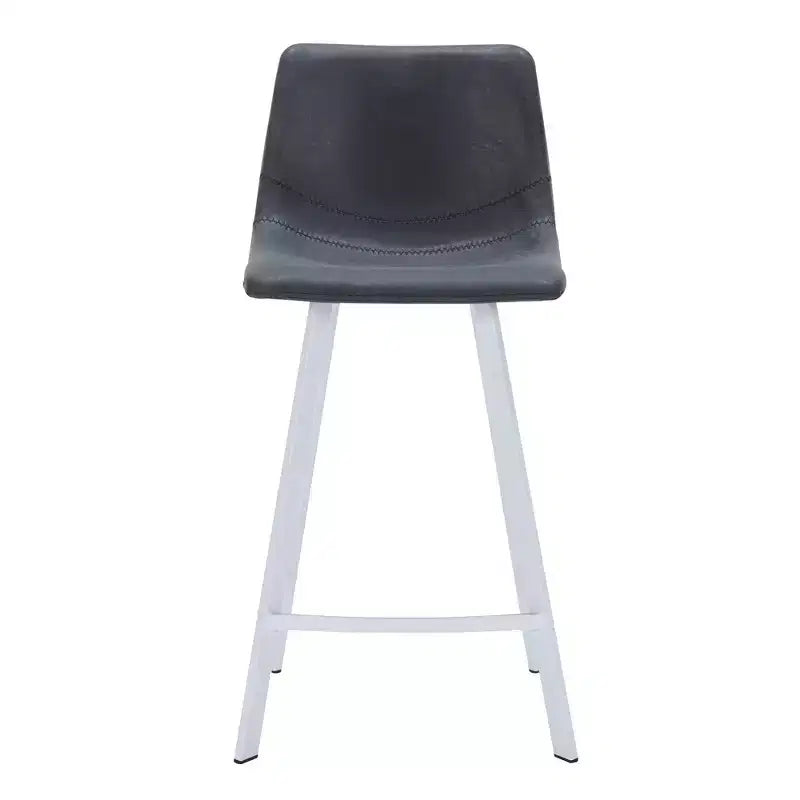 Sgabello da bar LeisureMod Elland 35 in pelle imbottita con base bianca in acciaio inossidabile - Sgabello moderno ad altezza bancone per cucina, bar e pub