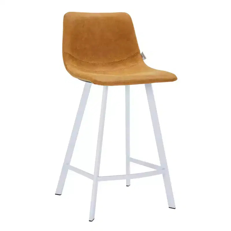 Sgabello da bar LeisureMod Elland 35 in pelle imbottita con base bianca in acciaio inossidabile - Sgabello moderno ad altezza bancone per cucina, bar e pub