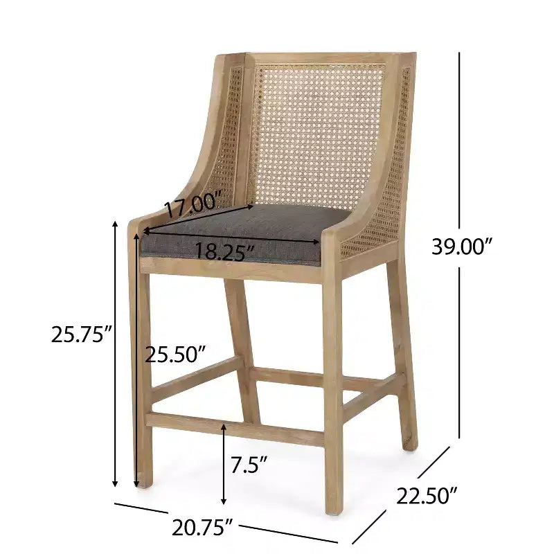 GDFStudio Sgabelli da bancone Deville imbottiti in legno e canna da 25,5 pollici (Set di 2)