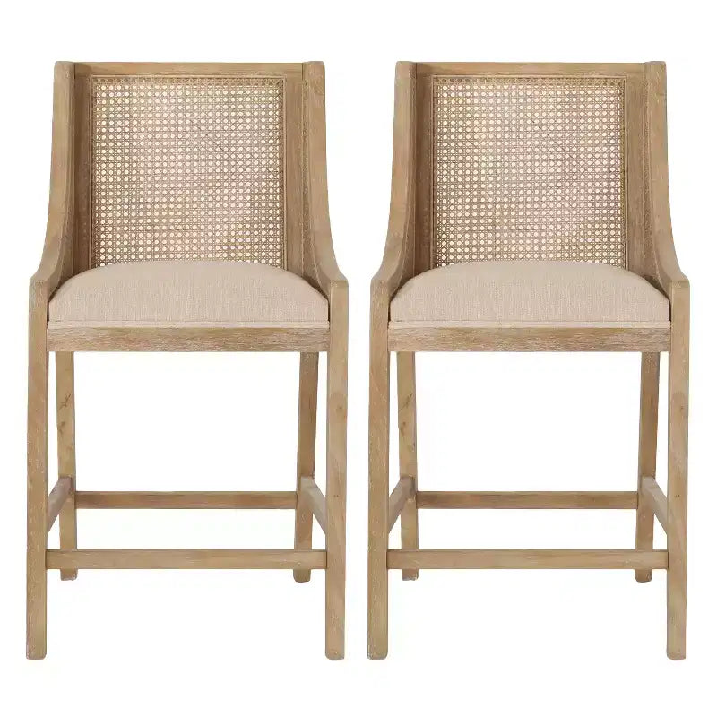 GDFStudio Sgabelli da bancone Deville imbottiti in legno e canna da 25,5 pollici (Set di 2)