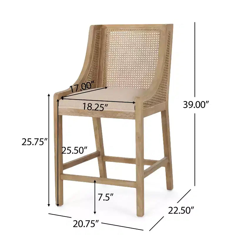 GDFStudio Sgabelli da bancone Deville imbottiti in legno e canna da 25,5 pollici (Set di 2)