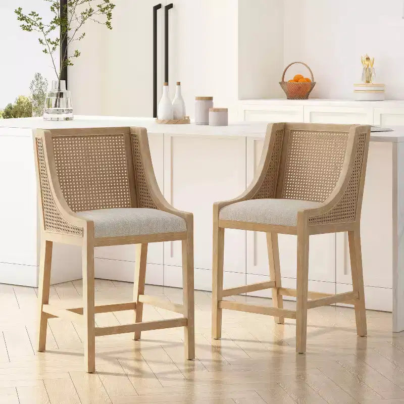 GDFStudio Deville Upholstered 25.5 inch Wood and Cane Counter Stools (Set of 2)